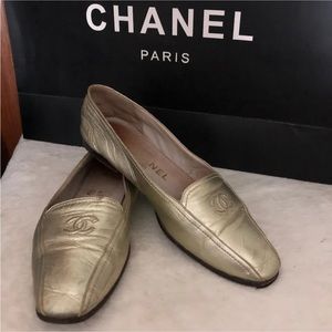 Authentic Chanel gold loafers